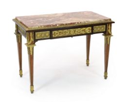 *A late 19th century Louis XVI style ormolu mounted mahogany, bois satine and sycamore centre