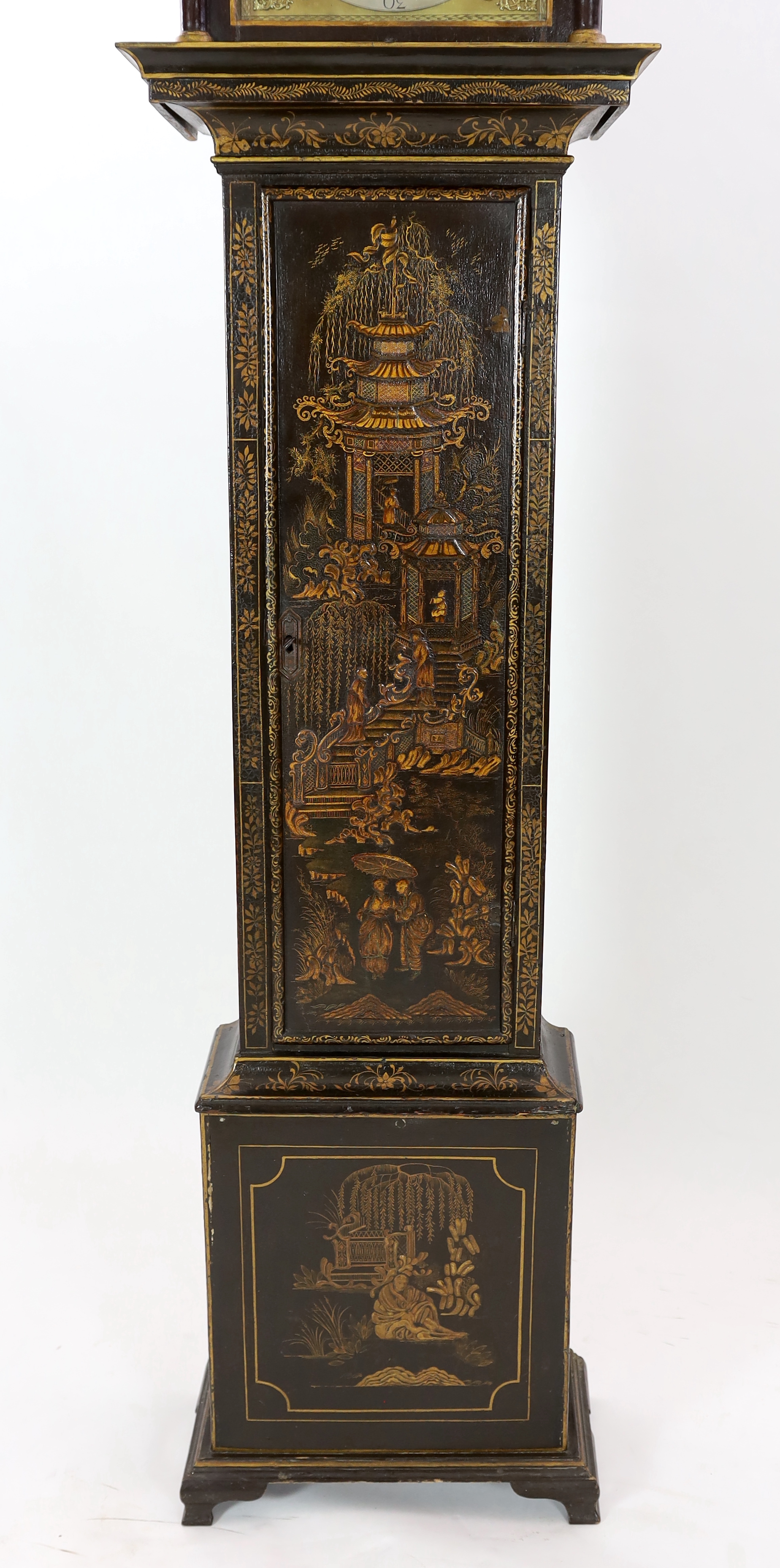 Samuel Woodham of Richmond, a George III eight day longcase clock, with black Japanned case, the - Image 3 of 7