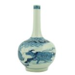A Chinese blue and white 'ox and plough' bottle vase, late 19th century, painted with a continuous