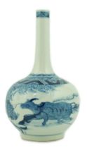 A Chinese blue and white 'ox and plough' bottle vase, late 19th century, painted with a continuous