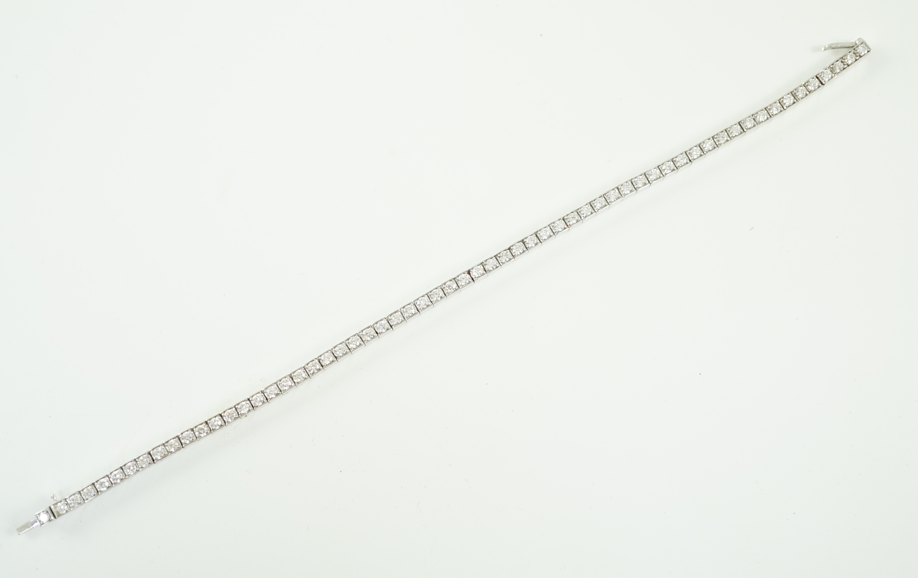 A late 20th century Cartier 18ct white gold and diamond set line bracelet, set with sixty one - Image 4 of 5