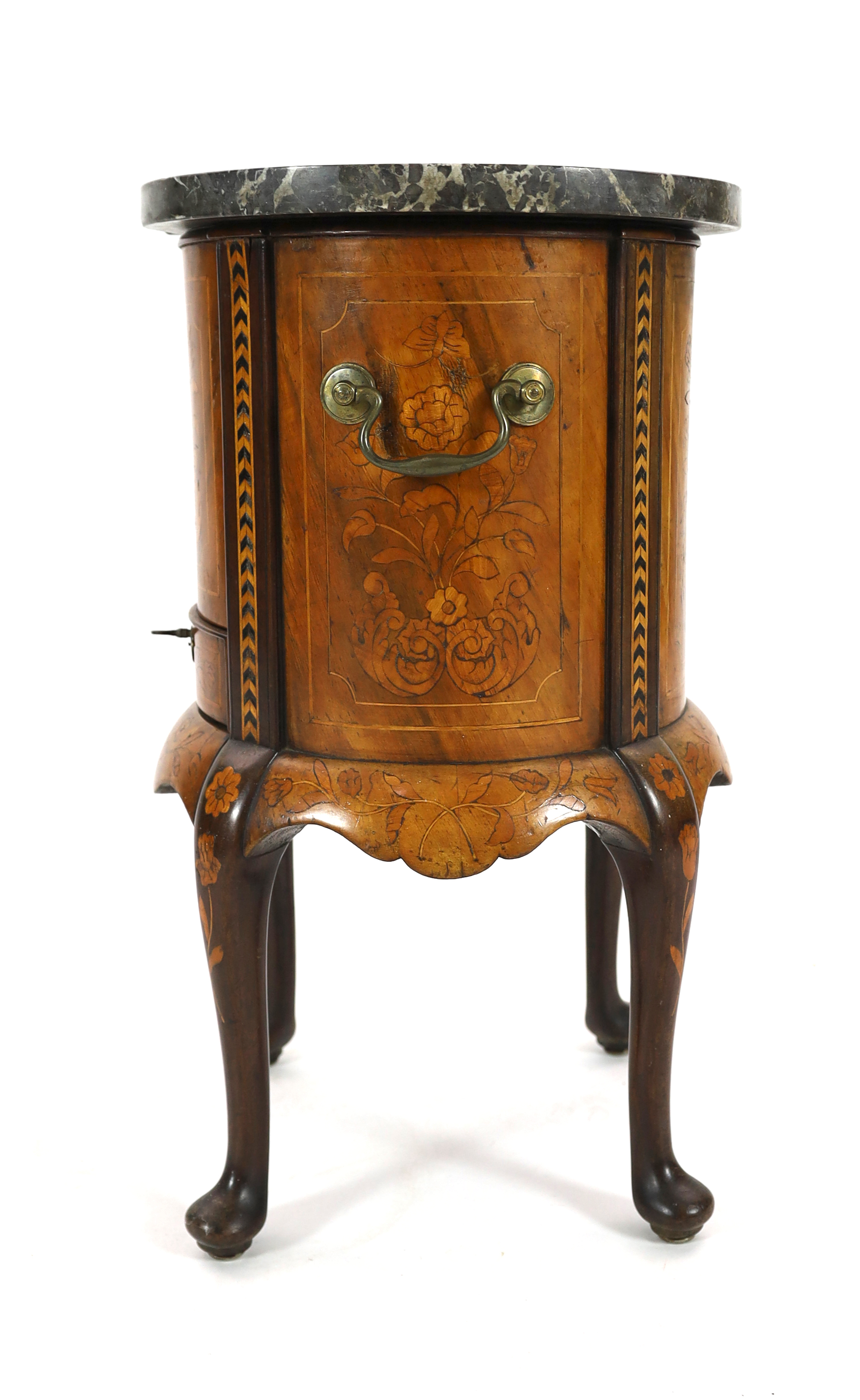 *A late 18th century Dutch floral marquetry inlaid walnut wine cooler, with brass loop side - Image 4 of 4