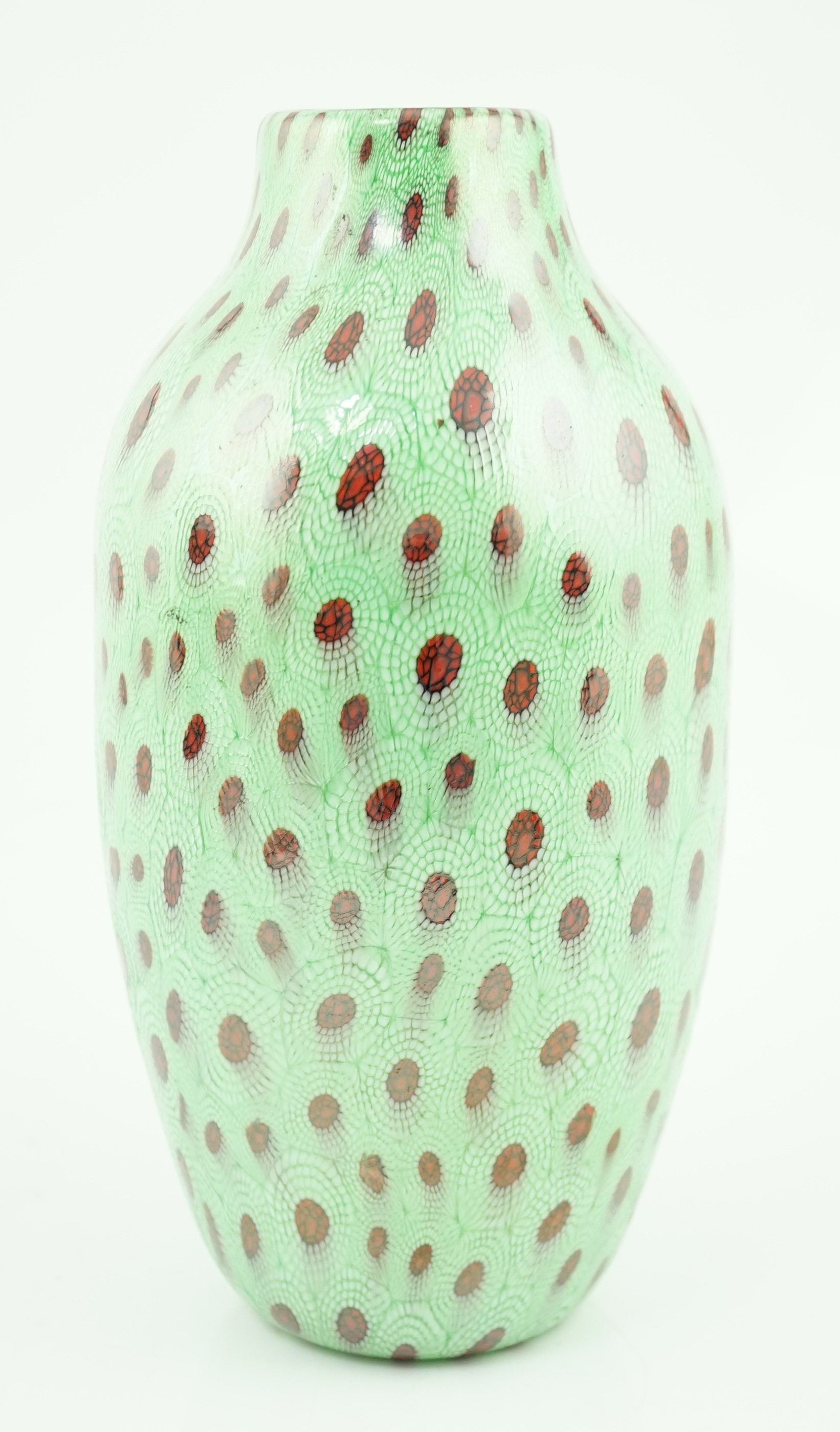 ** Vittorio Ferro (1932-2012), a Murano glass Murrine vase, the jade ground with a red peacock - Image 2 of 4