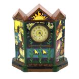 A Foley Intarsio ware timepiece, designed by Frederick Rhead, c.1895, the case of architectural