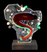 ** A Murano glass abstract profile head, in clear, red and green glass, signed, 25cm highPlease