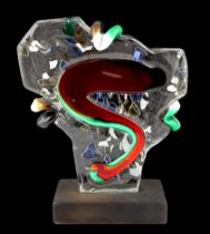 ** A Murano glass abstract profile head, in clear, red and green glass, signed, 25cm highPlease