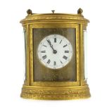 Drocourt & Co., a late 19th century French hour repeating ormolu oval cased carriage clock, with