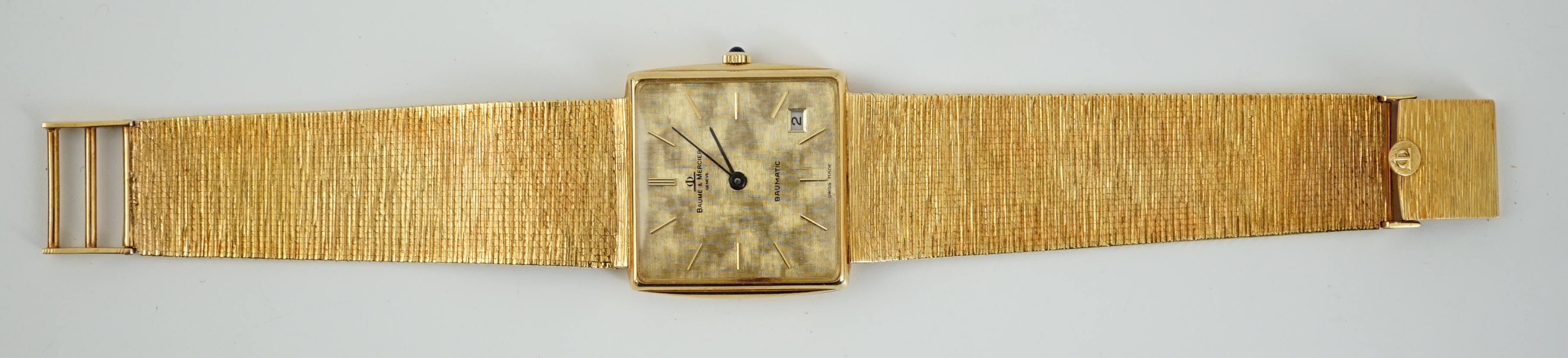 A gentleman's 1980's 18ct gold Baume & Mercier Baumatic dress wrist watch, the textured dial with - Image 3 of 4