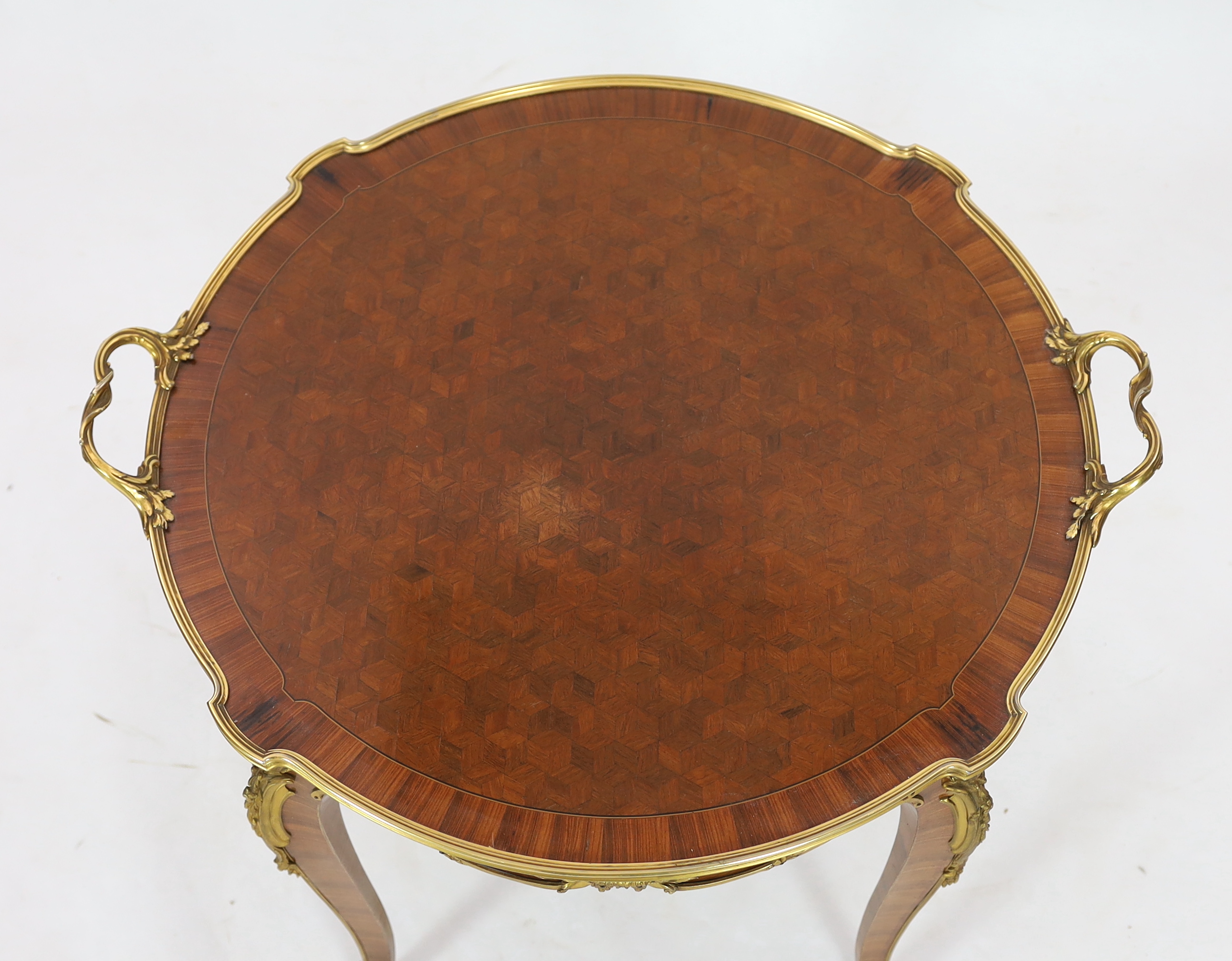 * * A late 19th century French ormolu mounted kingwood parquetry tray topped table, by Francois - Image 3 of 3