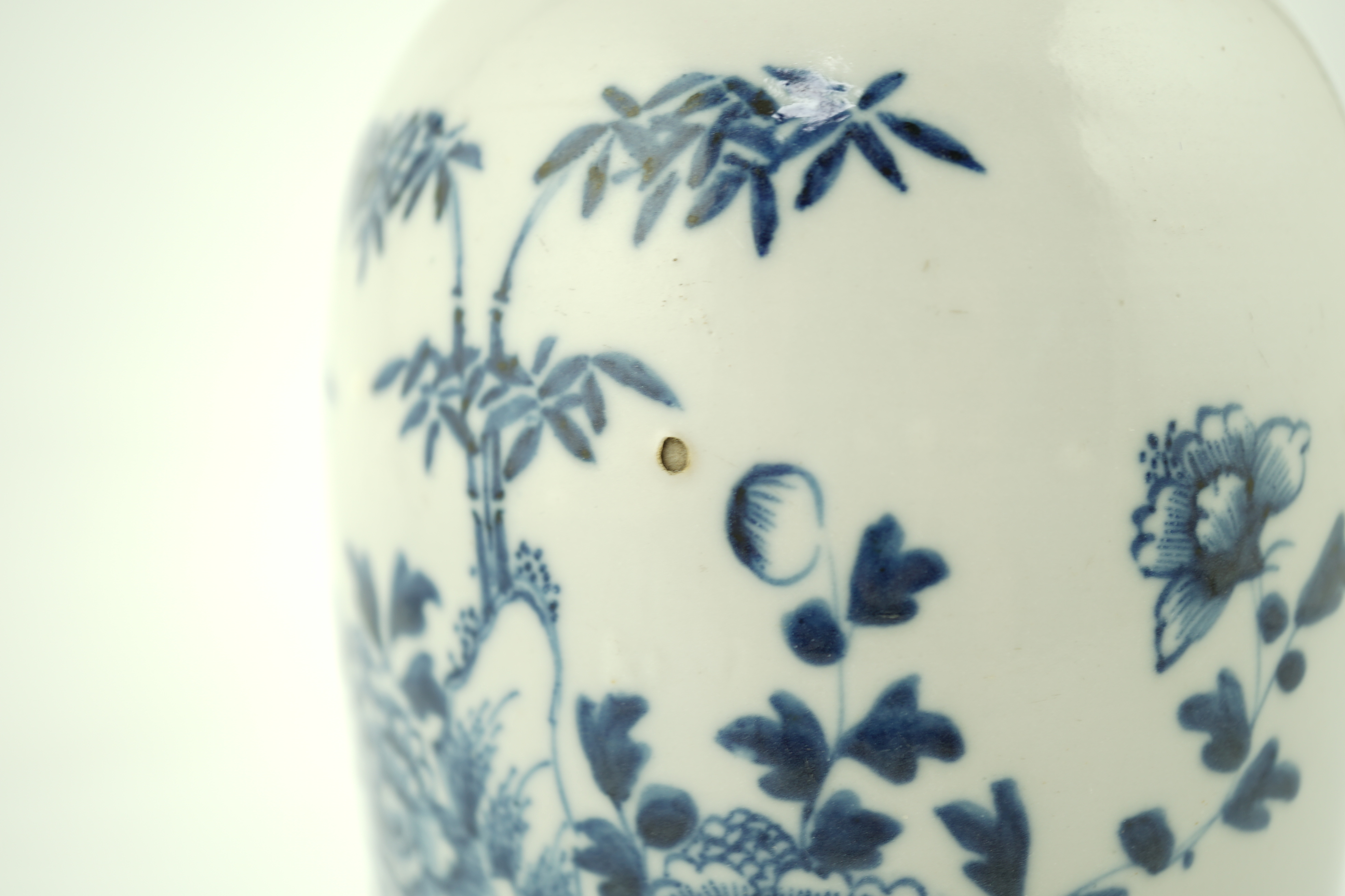 A Chinese blue and white ‘peonies and bamboo’ vase, Jiaqing period, of ovoid form, painted with - Image 3 of 7