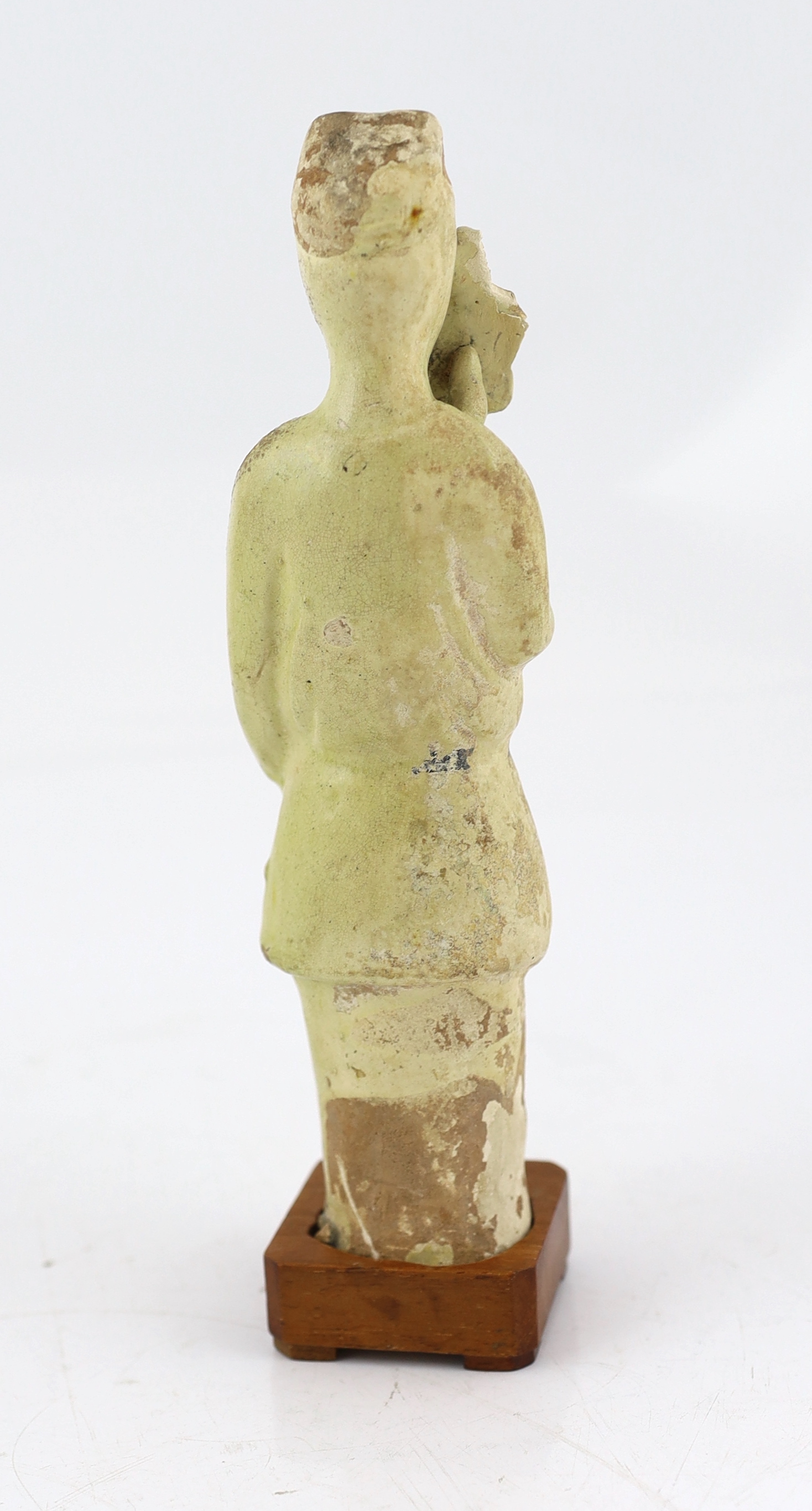 * A Chinese pale green glazed pottery figure of an attendant, Tang dynasty (618-906 AD), - Image 4 of 5