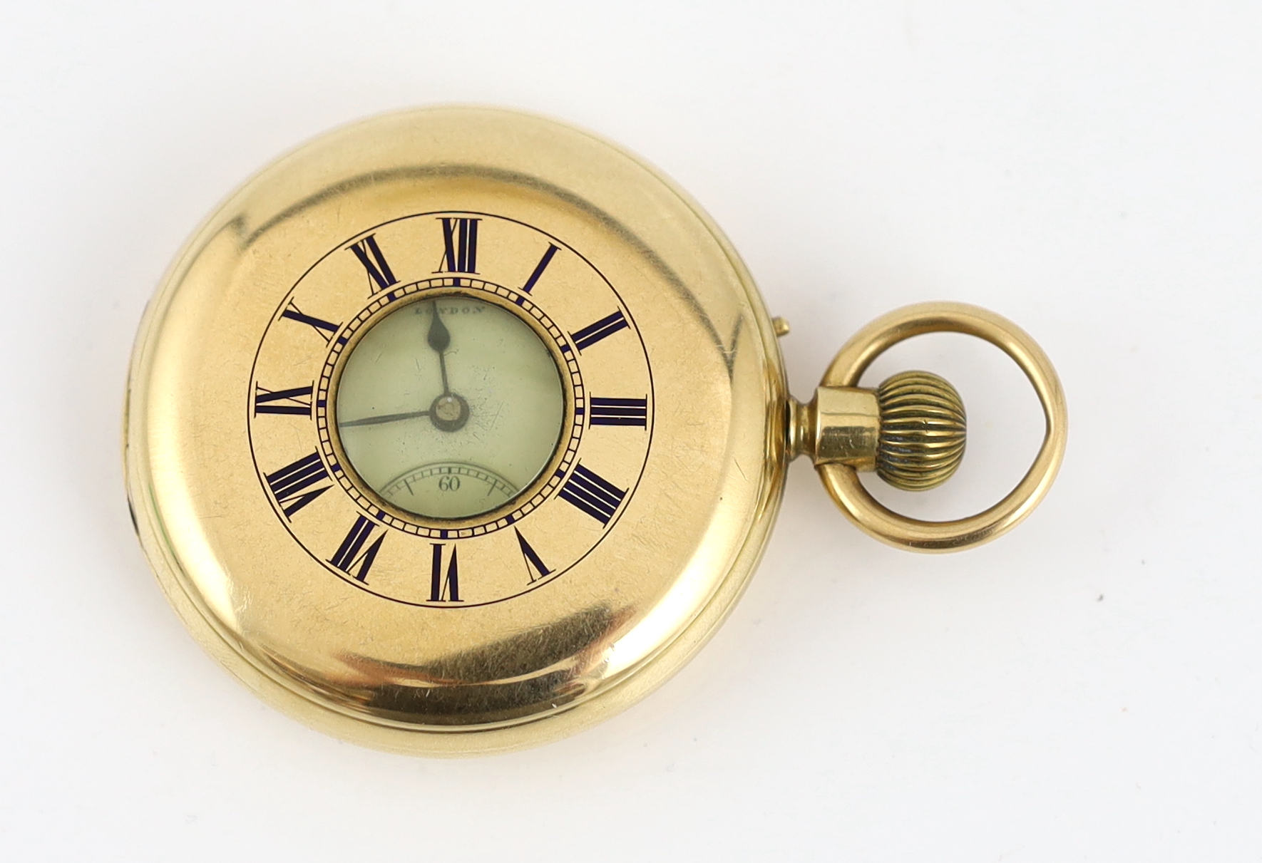 A Victorian 18ct gold keyless half hunter pocket watch by Leroy & Son, with Roman dial and - Image 2 of 4