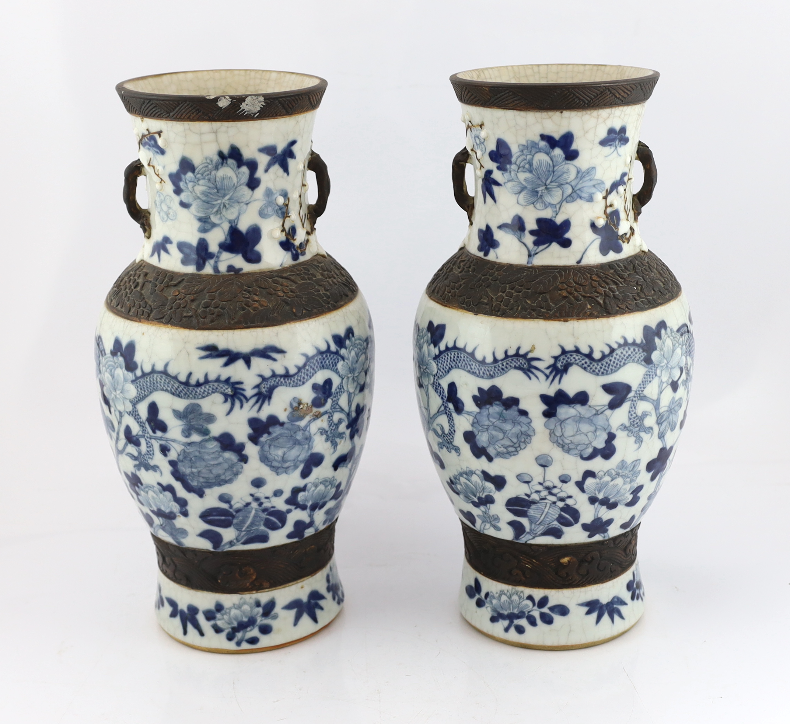 A pair of large Chinese blue and white crackle-glaze ‘dragon’ vases, early 20th century, each - Image 4 of 7