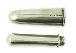 An early Victorian silver travelling apple corer, by Joseph Wilmore, Birmingham, 1843, 65mm,