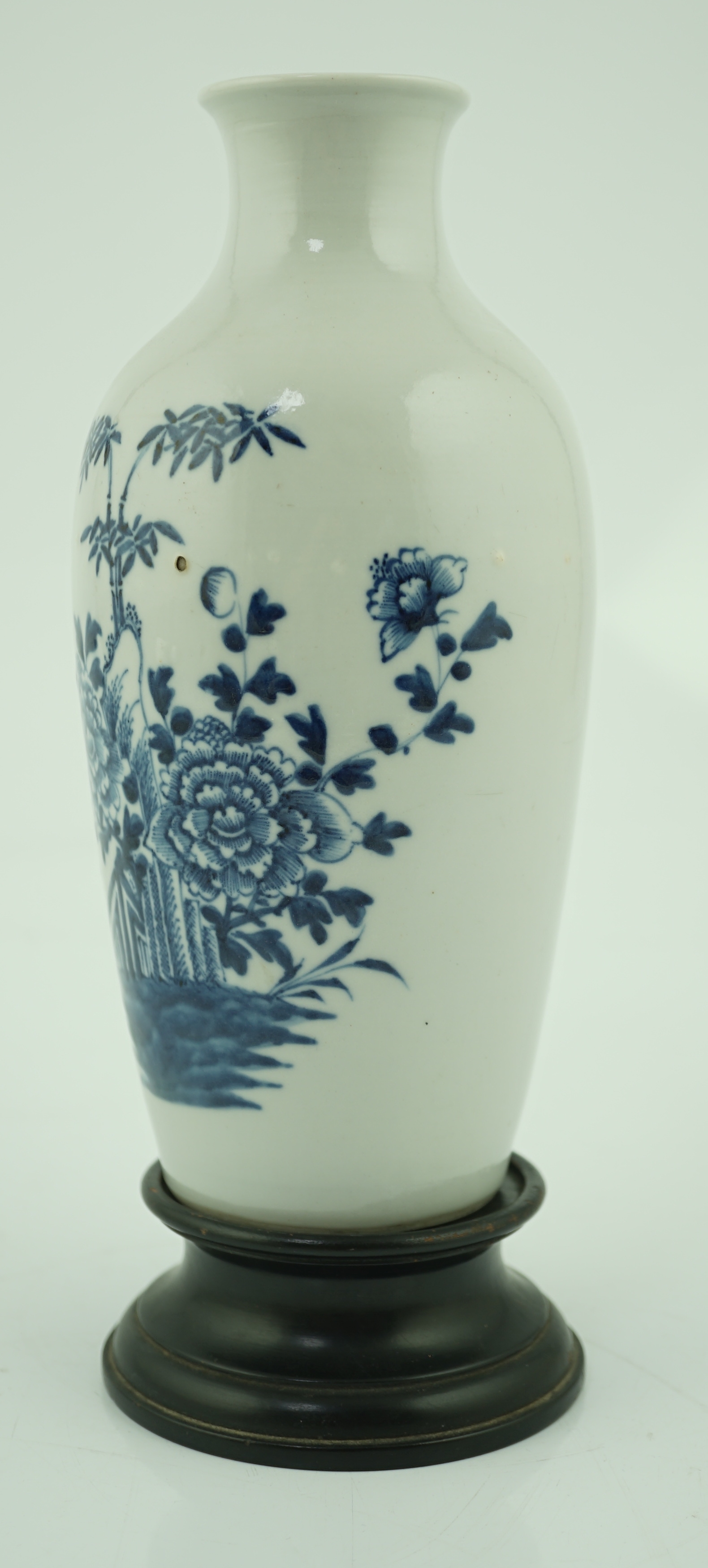 A Chinese blue and white ‘peonies and bamboo’ vase, Jiaqing period, of ovoid form, painted with - Image 2 of 7