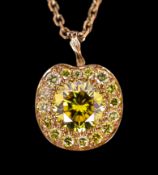 A modern Boodles 18ct gold fancy vivid yellow diamond cluster set pendant necklace on a two stone