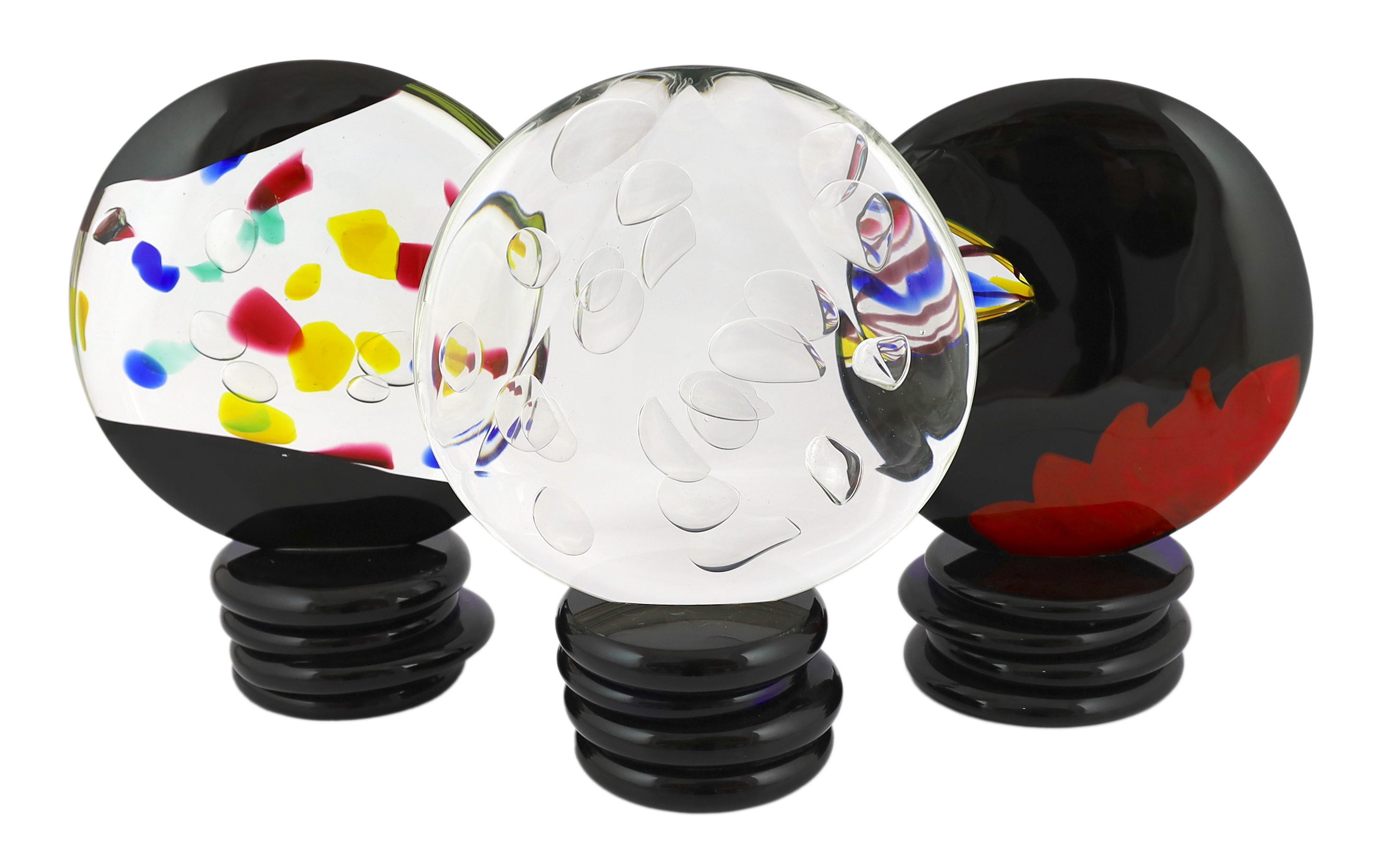 ** Pierpaolo Seguso, a set of three Murano disc shaped art glass sculptures, each signed and
