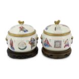 A pair of Chinese famille rose 'Wu Shuang Pu' porridge pots, liners and covers, Daoguang seal