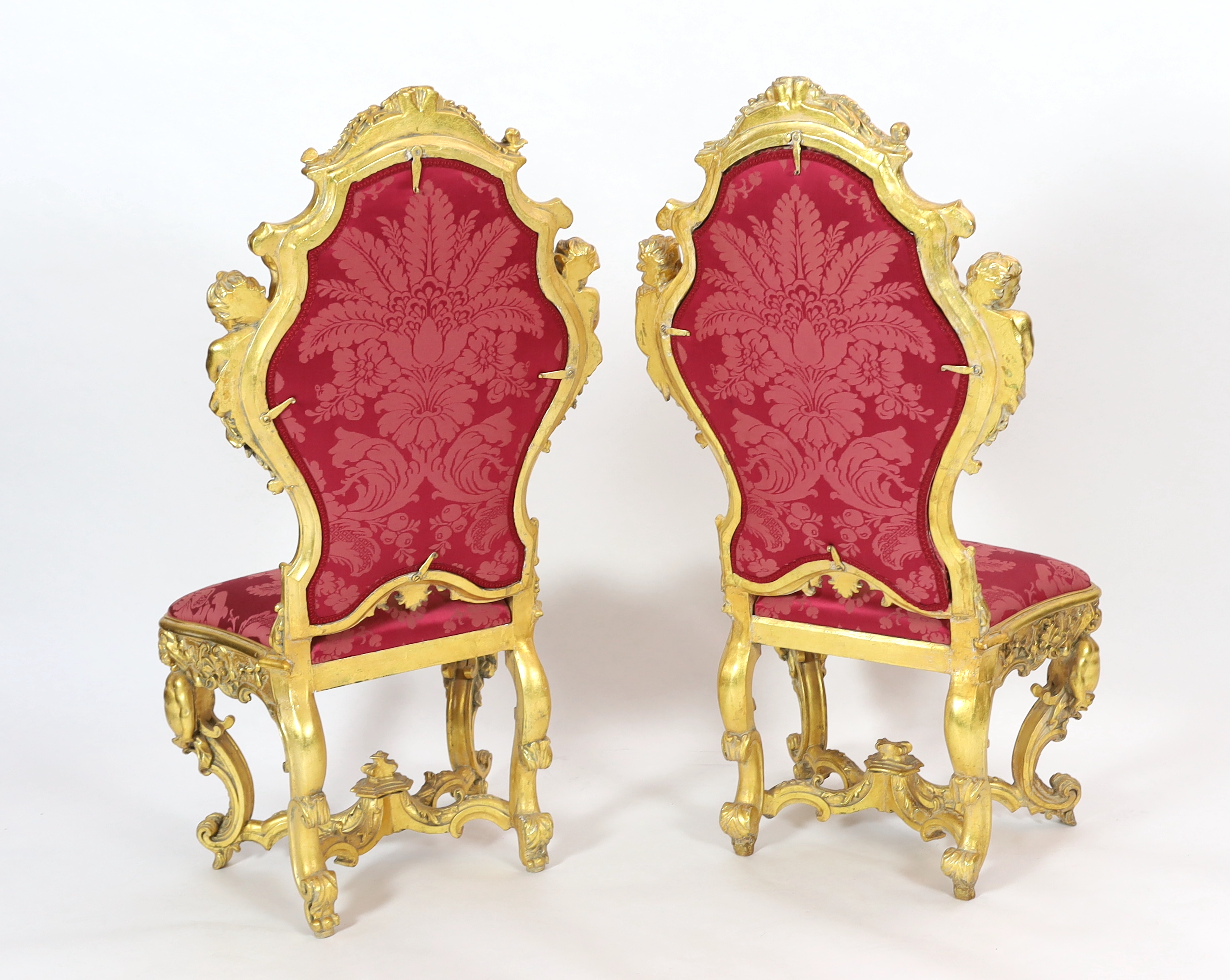 * An important pair of late 18th century Venetian carved baroque giltwood throne chairs, the seats - Image 6 of 6