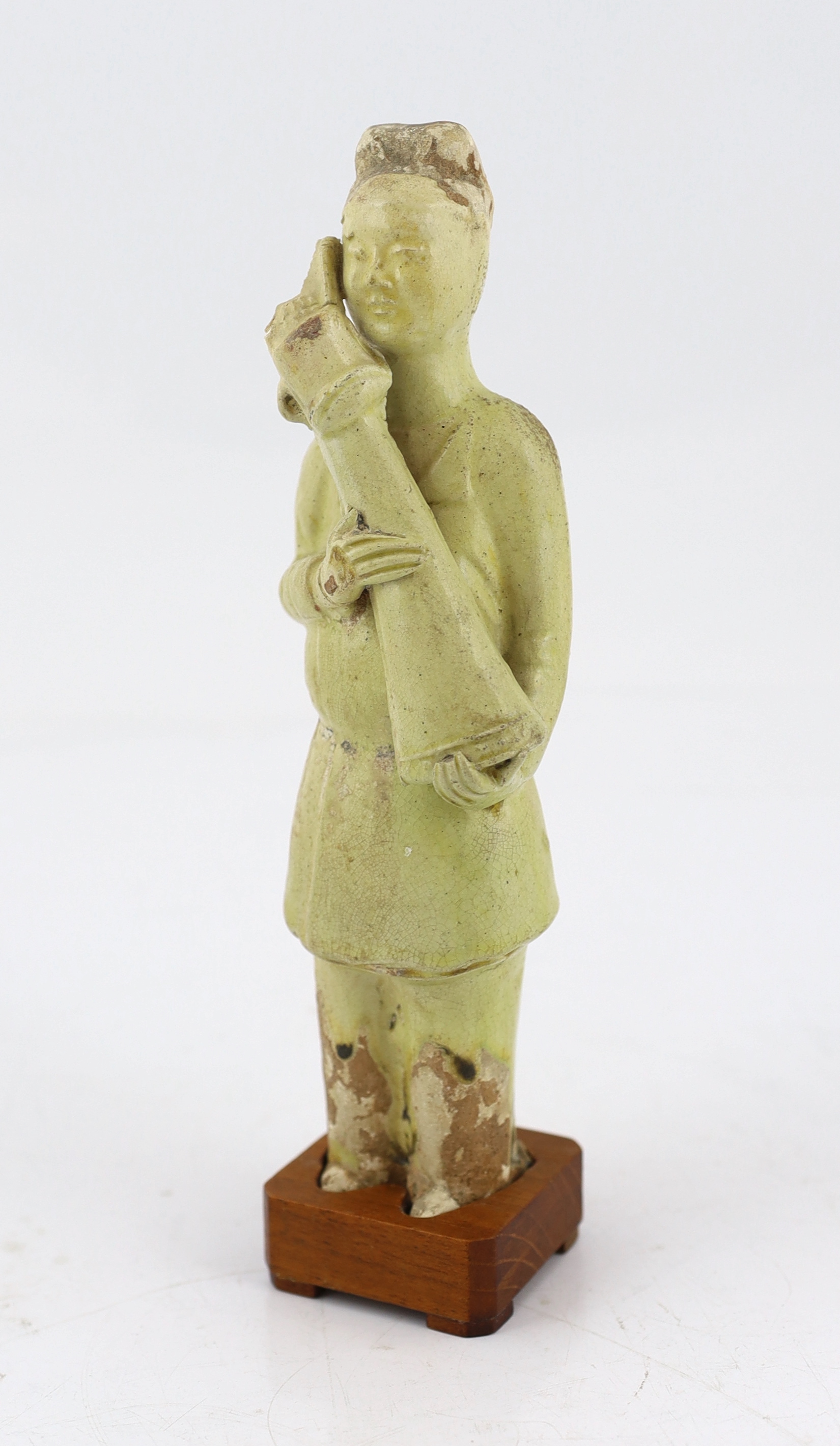 * A Chinese pale green glazed pottery figure of an attendant, Tang dynasty (618-906 AD), - Image 2 of 5