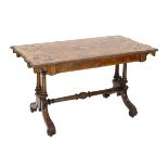 A good Victorian ormolu mounted walnut and marquetry centre table, the serpentine rectangular top