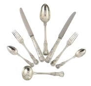 * * A canteen of Victorian silver Kings pattern cutlery, by George Adams, with engraved initial,