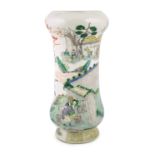 A Chinese famille verte ‘farming’ tall vase, Kangxi mark but late 19th century, finely painted