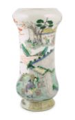 A Chinese famille verte ‘farming’ tall vase, Kangxi mark but late 19th century, finely painted