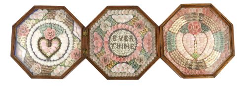 A 19th century sailor's shellwork Valentine, with folding case enclosing two panels, one with a love