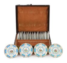 A cased set of twenty four Sevres style cabinet plates, 19th century, each painted with a boy or
