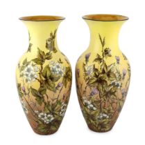 A pair of large Linthorpe painted earthernware vases, c.1880, designed by Christopher Dresser (