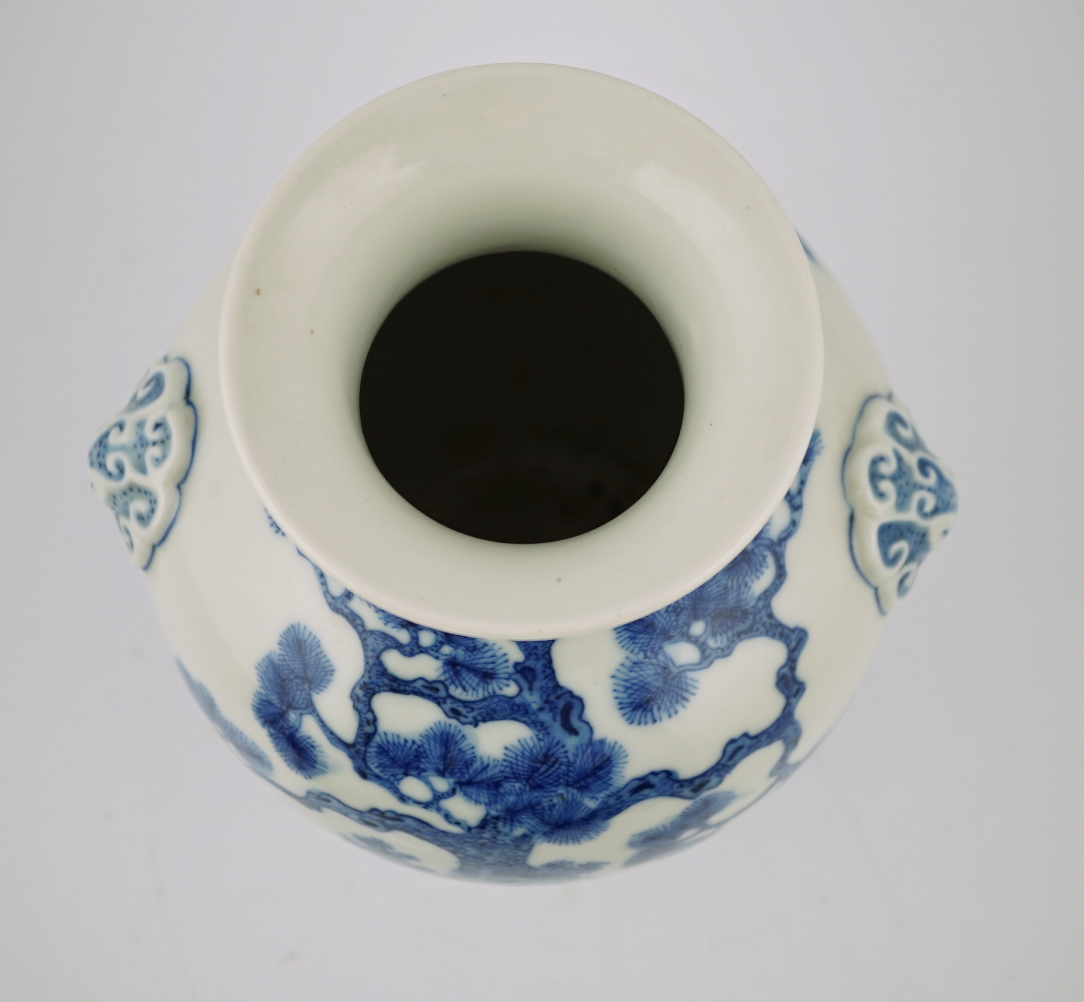 A Chinese blue and white ‘deer and pine’ vase, Qianlong seal mark but Republic period, of ovoid form - Image 5 of 6