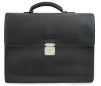 A Louis Vuitton Robusto briefcase in black taiga leather, hardware in silver metal, simple handle