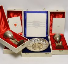 Four cased presentation silver items to include a bowl, numbered 336 of 750, made by Order of the