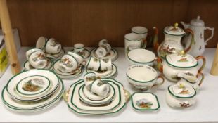A Copeland Spode hunting pattern tea / coffee set including coffee pot, tea pot and trios,