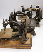 Three Victorian sewing machines, including Willcox and Gibbs and Smith and co, The Seymour