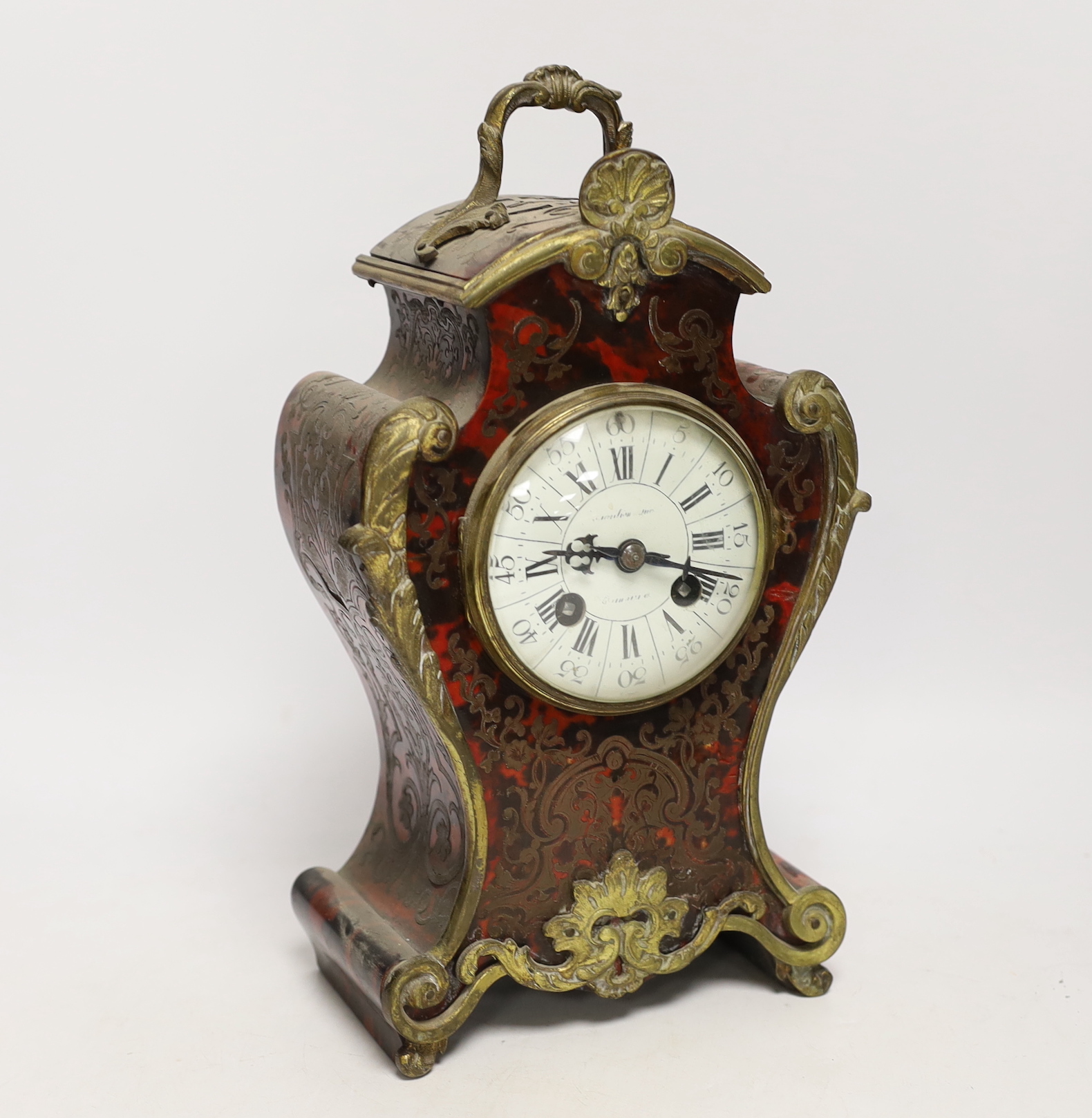 A 19th century French boulle cased mantel clock, 30cm***CONDITION REPORT***PLEASE NOTE:- Prospective