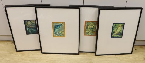 Francesca Pelizzoli, 20th century, four original mixed media painting illustrations for 'The Old Man