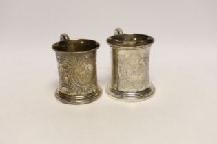 Two Victorian engraved silver christening mugs, the smallest by The Barnards, London, 1845, 86mm,