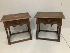 A pair of early 20th century carved oak bedside tables, width 66cm***CONDITION REPORT***PLEASE