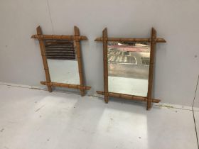 A pair of early 20th century simulated bamboo frame wall mirrors, width 68cm, height 56cm***
