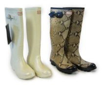 Two pairs of lady's Hunter snake-skin effect wellington boots, size UK 7***CONDITION REPORT***Very