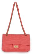 A Chanel coral jersey Croc Reissue 2.55 Classic Flap bag, signature quilted coral jersey canvas,
