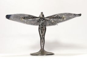 A WMF style pewter figure of a fairy, wingspan 36cm***CONDITION REPORT***PLEASE NOTE:- Prospective