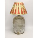 A Victorian glass spirit barrel, mounted as a lamp, 33cm to top of glass***CONDITION REPORT***PLEASE