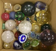 A collection of thirty three mixed glass and stone paperweights and three quartz balls***CONDITION