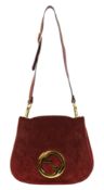 A vintage Gucci Blondie claret suede shoulder bag, Gucci gold toned intertwined double G logo is