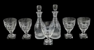 * * A suite of George III style drinking glassware, consisting of a pair of decanters and stoppers