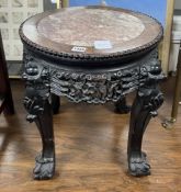 A Chinese circular hongmu and marble top vase stand, width 50cm, height 46cm***CONDITION REPORT***