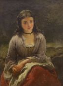 19th century School, oil on canvas, Three quarter length portrait of a seated lady, 42 x 32cm in